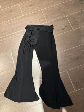 Norma Kamali Black Wide-Leg Fold-Over Waist Pants